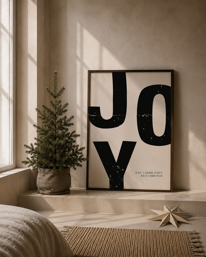 JOY kerst POSTER licht beige zwart