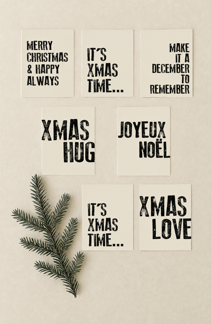 kerst kaart beige met zwarte letters 