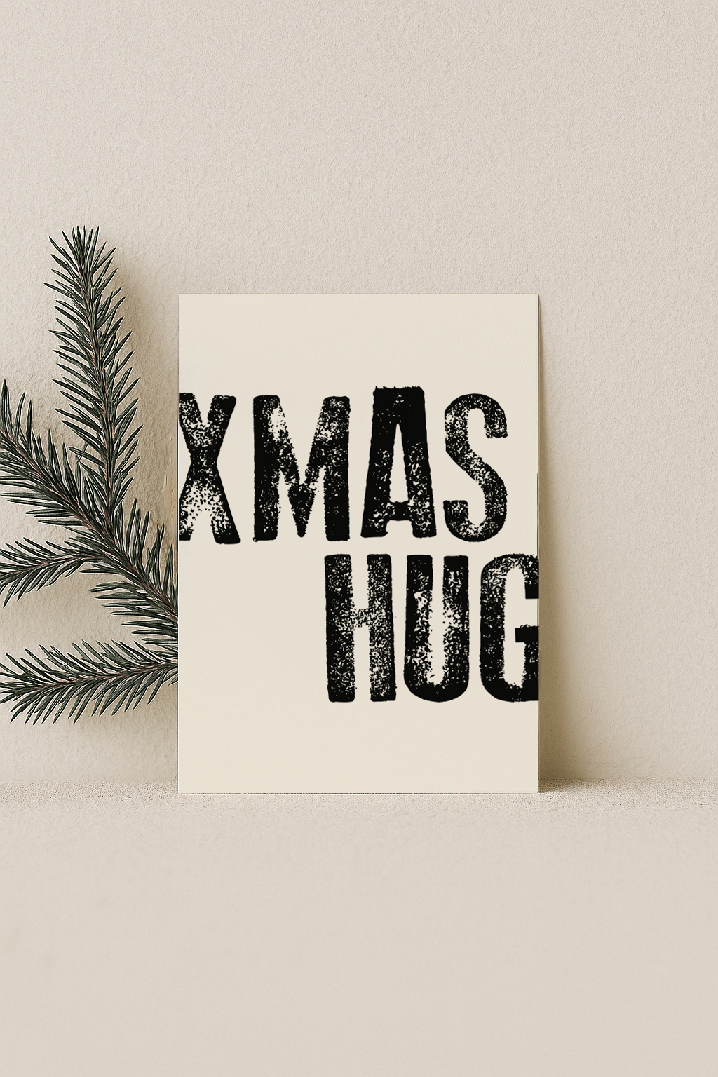kerst kaart beige met zwarte letters xmas hug