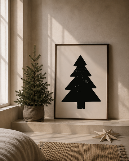 KERSTBOOM kerst POSTER licht beige zwart