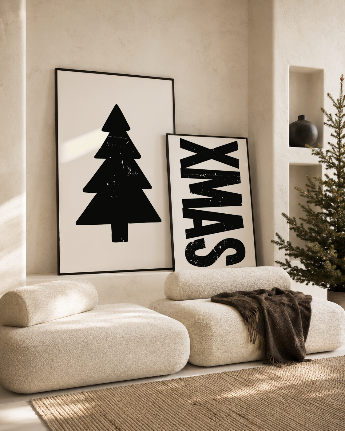 XMAS kerst POSTER licht beige zwart