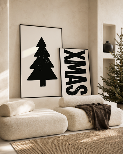 XMAS kerst POSTER licht beige zwart