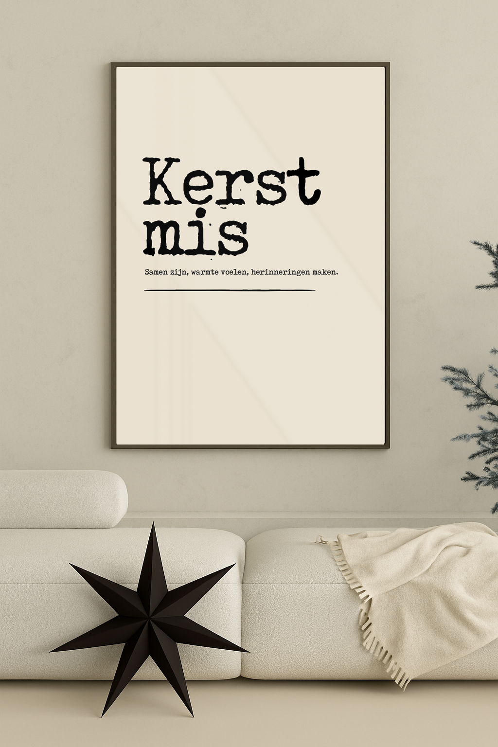 kerst poster poster beige met zwarte letters kerstmis