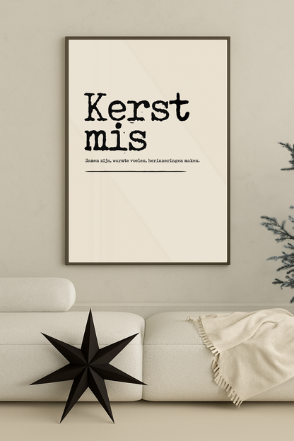 kerst poster poster beige met zwarte letters kerstmis