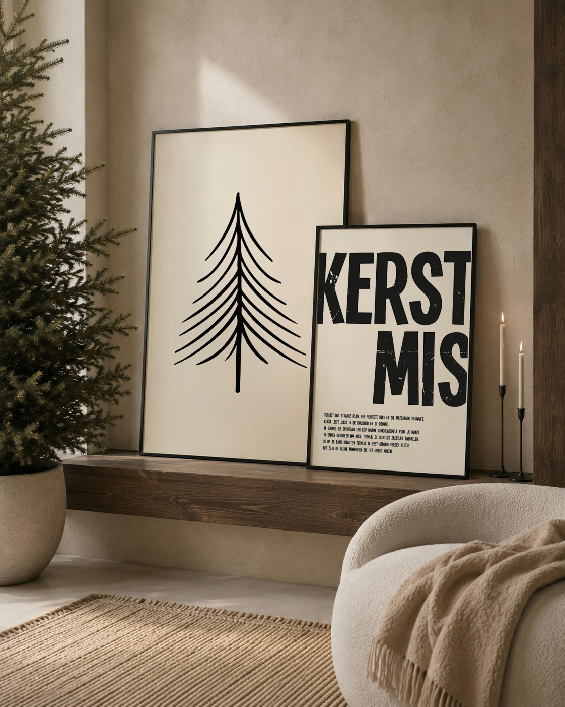 kerstmis poster kerst beige zwart