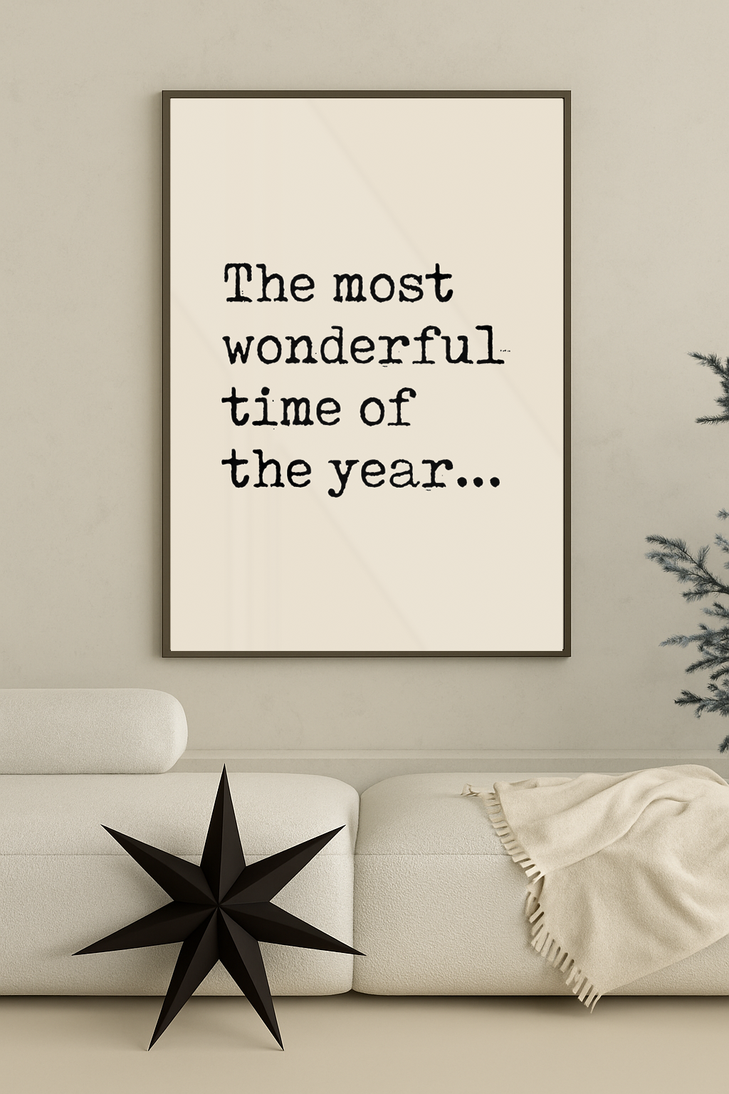 kerst poster poster beige met zwarte letters the most wonderful time of the year