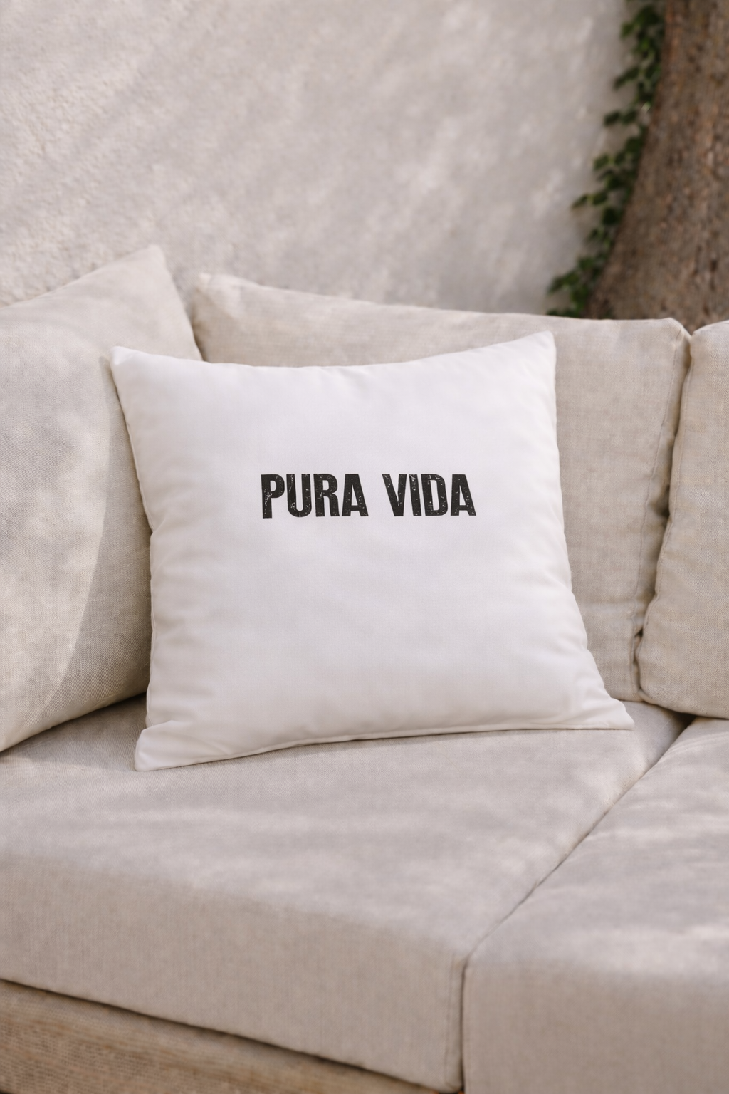 uitenkussen “Pura Vida” – 50x50 UV-bestendig &amp; waterafstotend tuinkussen