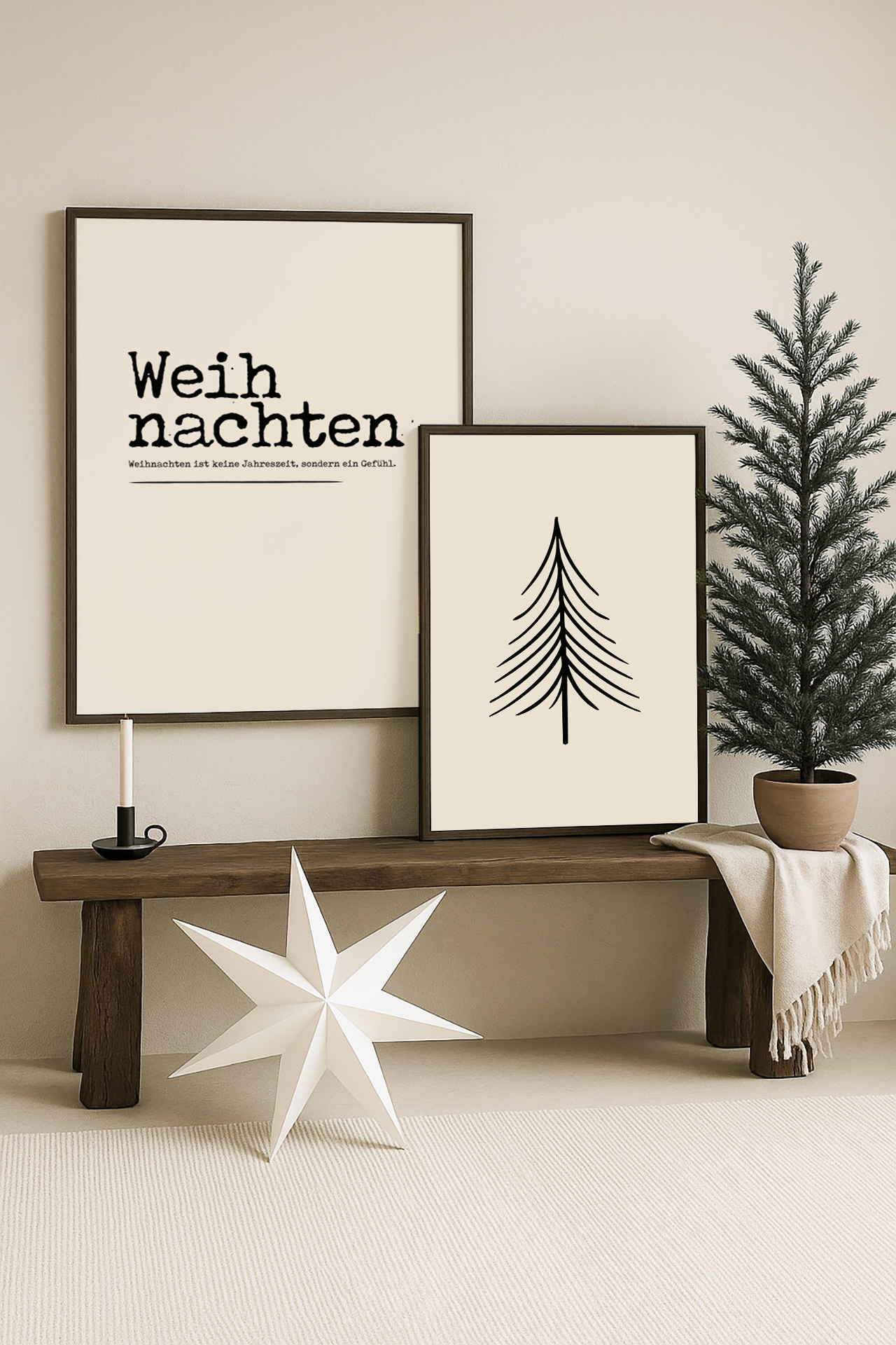kerst poster poster beige met zwarte letters weinachten