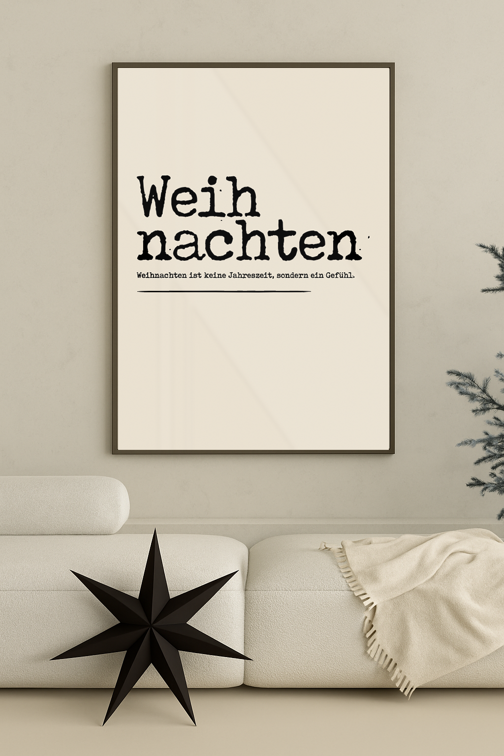 kerst poster poster beige met zwarte letters weinachten
