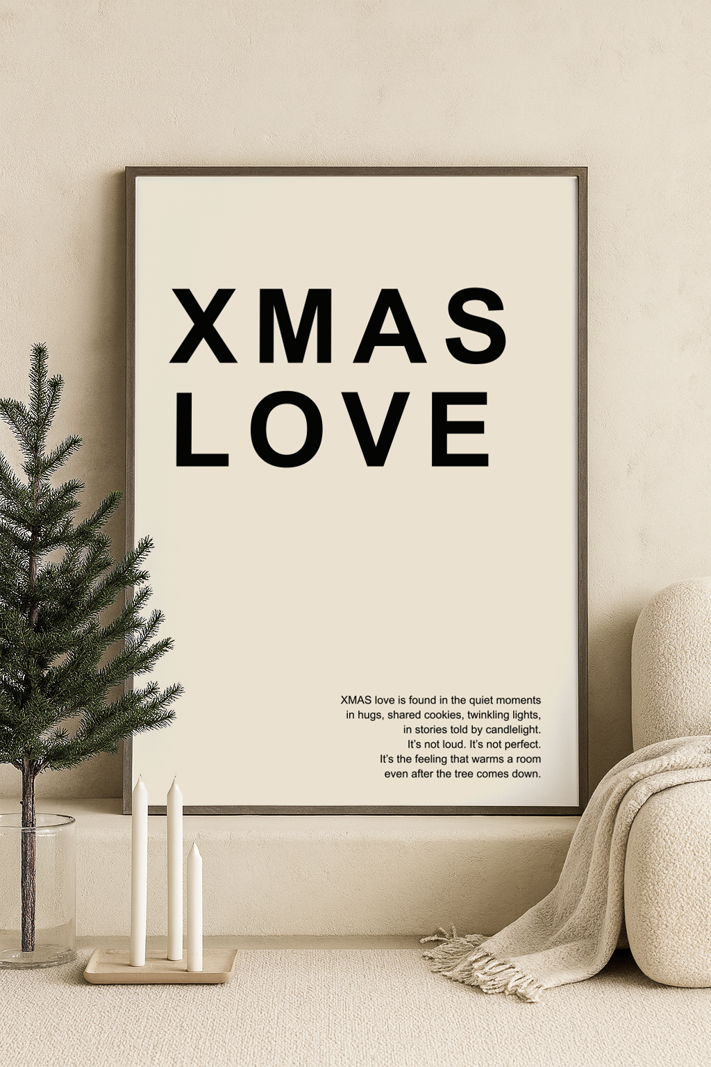 kerst poster xmas love licht beige met zwarte tekst