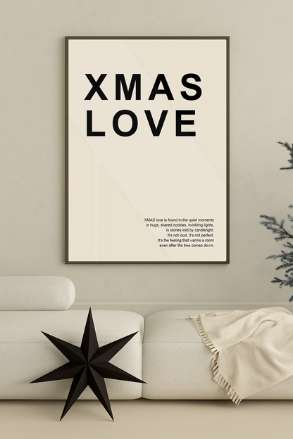 kerst poster poster beige met zwarte letters xmas love