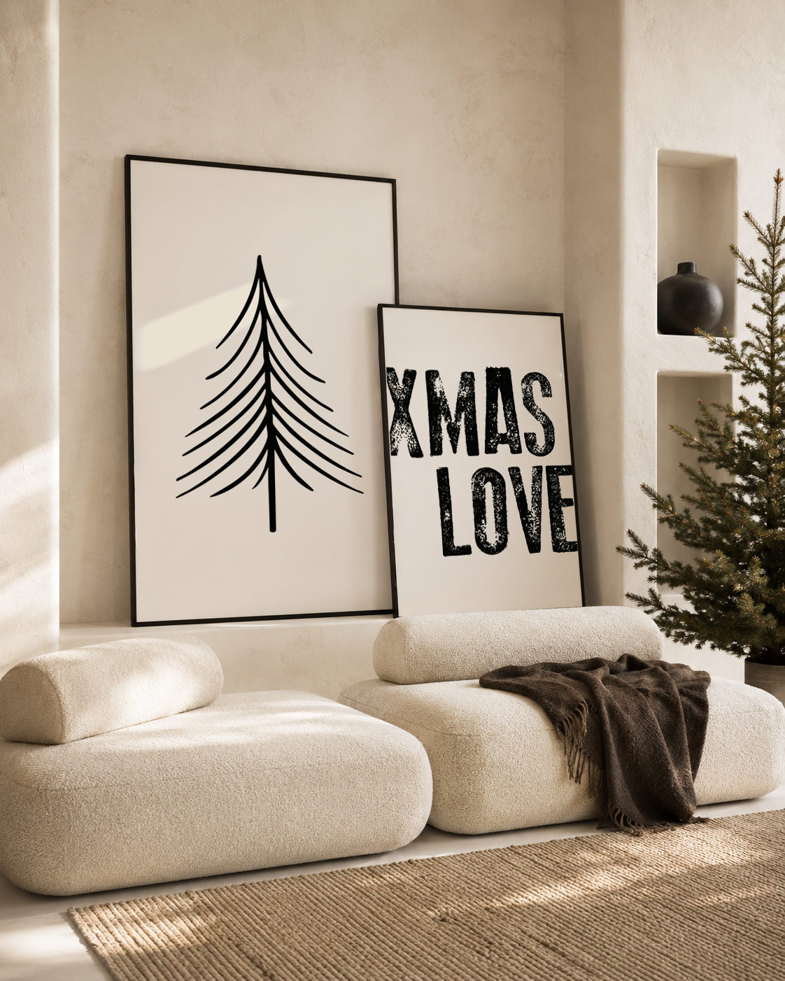 xmas love kerst poster licht beige off white zwart