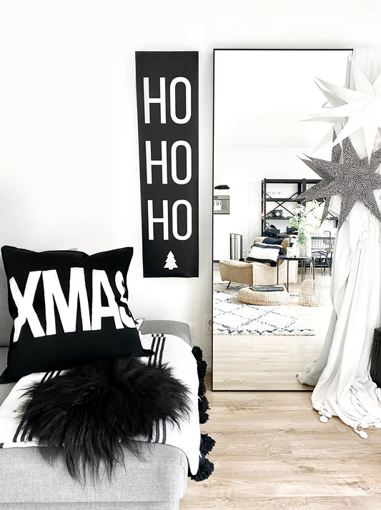 HUISJEVANSANNE langwerpige kerst poster zwart met witte letters ho ho ho