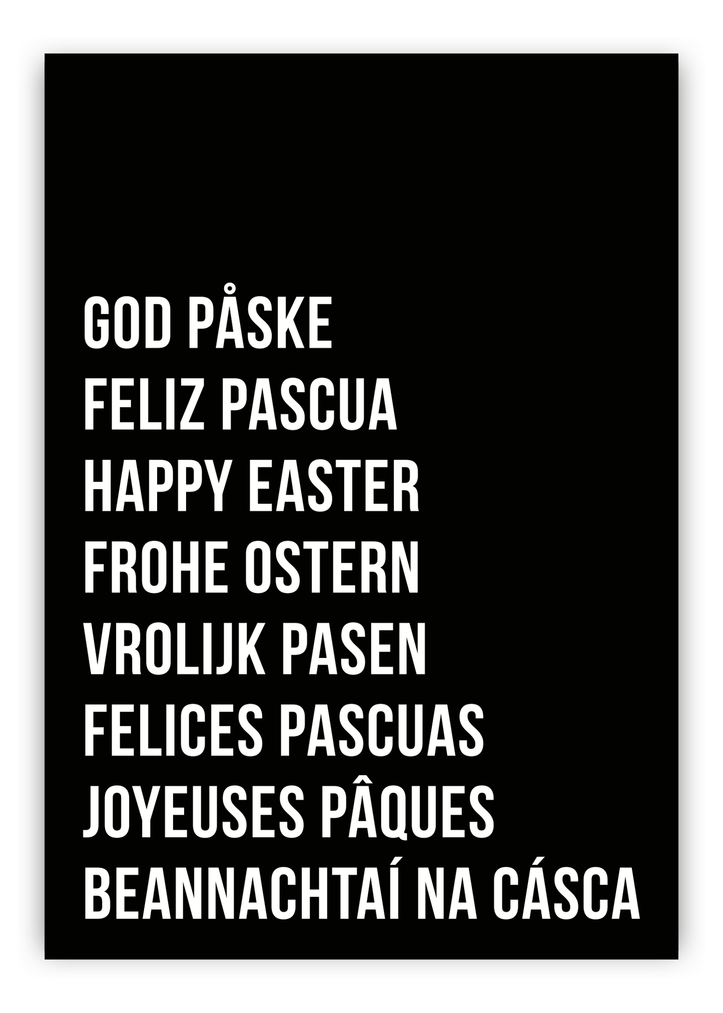huisje van sanne poster zwart wit met vrolijk pasen in verschillende talen
